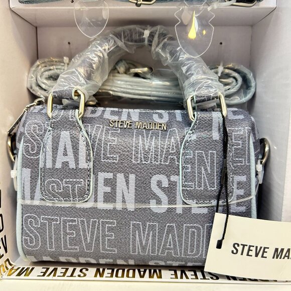 Steve Madden Gift Set -Blue Boxy Embossed Crossbody Bag W/ Web Strap & Card Case - Picture 2 of 9